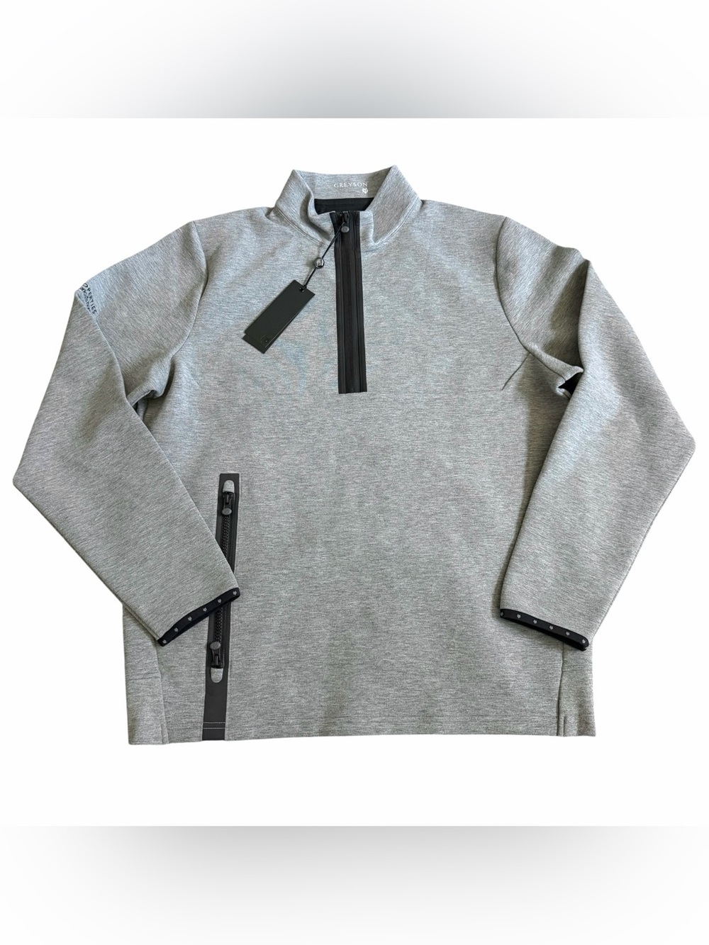 Greyson Men’s Calgary 1/4 Zip Sweater Sz M Heather Grey Company Logo NWT $220